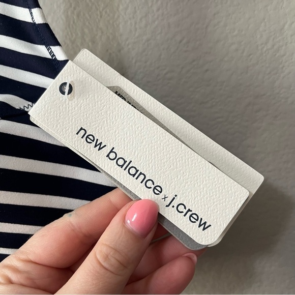 New Balance by J. Crew Navy Blue Striped Zip Front Sports Bra Racerback Small - Picture 5 of 11